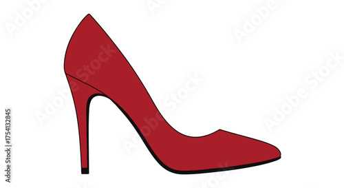 Elegant Scarlet High Heel Shoe Illustration on a Pristine White Canvas background offering a timeless appeal