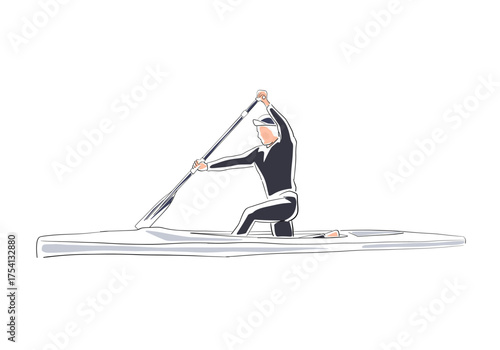 Speed canoeing, water sport line art isolated vector illustration