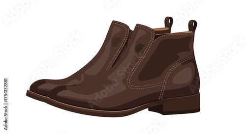 Elegant brown leather Chelsea boot illustration with white stitching accents showcasing timeless fashion for refined footwear enthusiasts