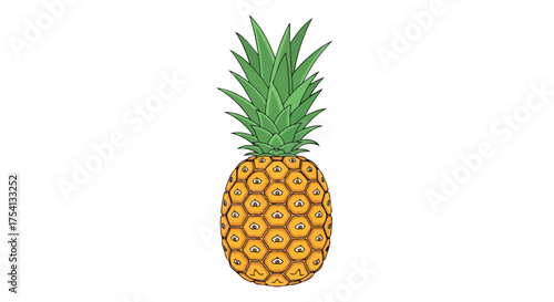 Isolated pineapple illustration with detailed skin and green crown symbolizing tropical freshness and nutrition on a white backdrop