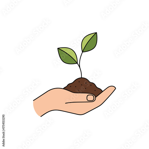 A caring hand gently cradles fertile soil nurturing a new seedling, symbolizing growth and future potential for all living things.