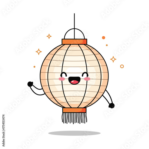 A cheerful hanging lantern with a happy face and twinkling stars surrounding it.