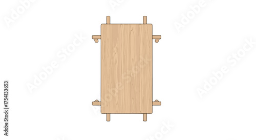 Simple illustration of a light wood rectangular table with a unique joint structure and visible wood grain texture and a blank white background
