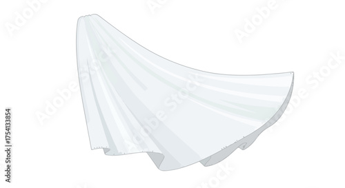 Delicate flowing white fabric elegantly suspended in mid-air against a pristine background showing motion and purity with minimalist illustration