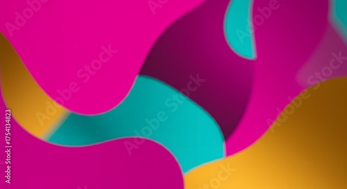 Abstract, blurred shapes in vibrant magenta, teal, purple, & gold, creating a flowing design