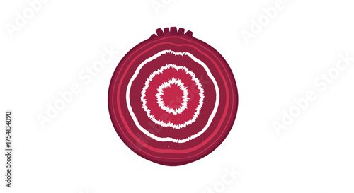 Stylized beet cross-section with concentric rings in shades of red and white creating a visually striking and modern organic food illustration