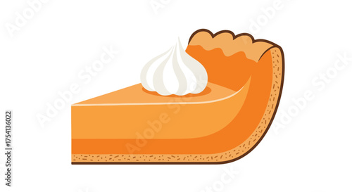 Captivating slice of pumpkin pie illustration with a dollop of whipped cream, a tempting autumn holiday dessert graphic element for food concepts