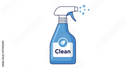 Illustrated cleaning spray bottle with eco-friendly label promotes hygiene and cleanliness symbol