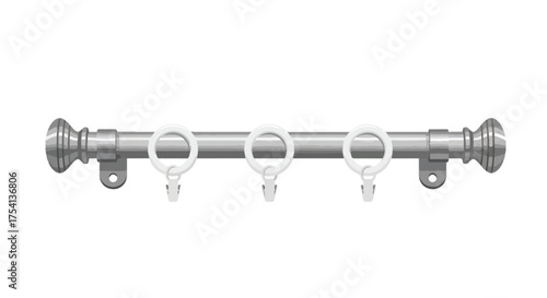 Elegant window treatment hardware showcasing a metal curtain rod with decorative finials and rings and clips home decor illustration fixture 150