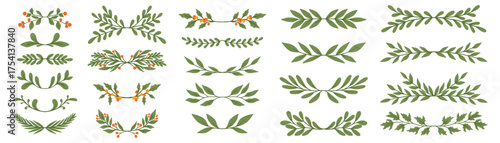 Large set of Christmas wreaths made of holly leaves and berries. Vector illustrations isolated on a white background. 