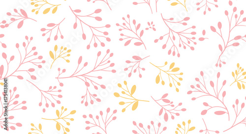 Delicate pastel floral branches and leaves create a charming soft seamless pattern for design.