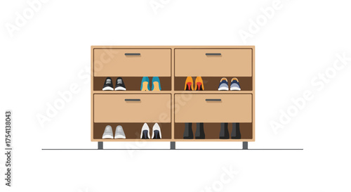Shoe rack organizer with footwear assortment for home storage solutions showcasing style and functionality ensuring a tidy hallway appearance