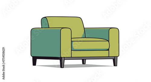Stylized illustration showcasing a modern armchair with a vibrant color palette for digital art design illustration