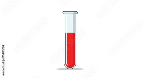 Laboratory vial containing red fluid for scientific experiments, representing medical or chemical analysis within a clear, glass container at