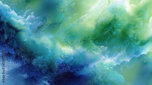 Vibrant turquoise and lime abstract fluid motion captured in dynamic flow.