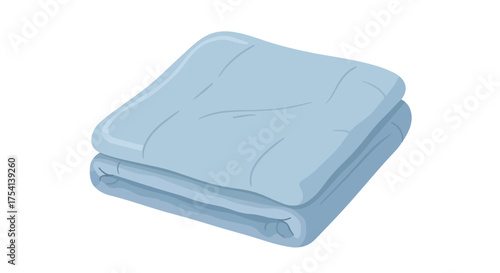 Neatly Stacked Pale Blue Blanket Illustration Portraying Comfort and Warmth with Simple Lines and Gentle Shading on White Space