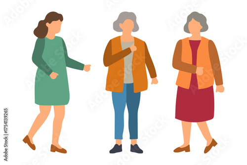 Three Women of Different Ages Standing Together Illustration