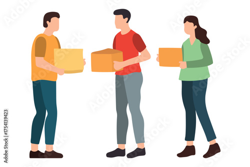 People Carrying Boxes Together Illustration