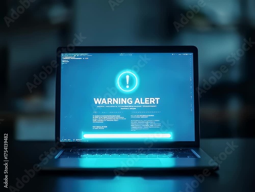 Wallpaper Mural Laptop shows a bright, blue "Warning Alert" screen Torontodigital.ca