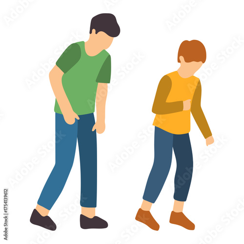 Two Boys Standing with Their Heads Bowed Illustration