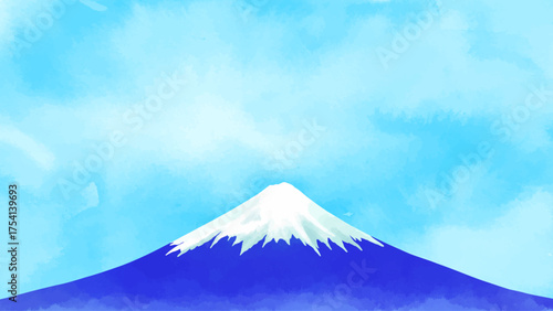 水彩の青空と富士山のベクターイラスト風景