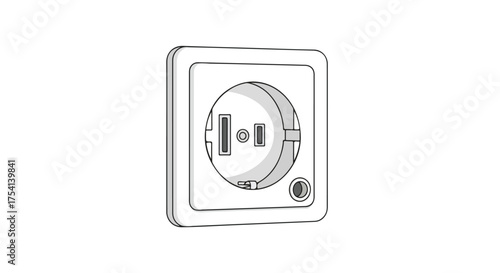 Detailed Line Art Illustration of a Europlug Electrical Socket Outleton a White Background Surface for Technical and Decorative Purposes