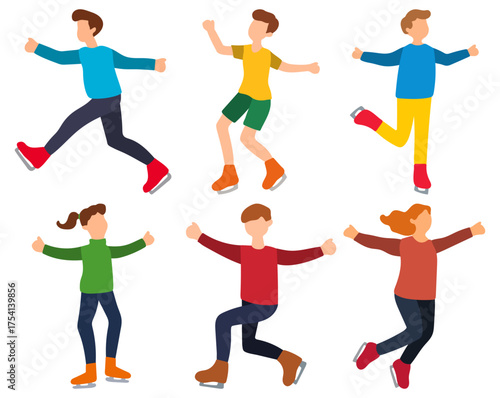 People Ice Skating Together Illustration