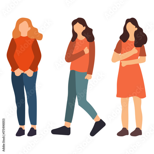 Three Faceless Women in Casual Outfits Illustration