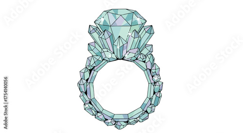 Gemstone Crown Ring: A Faceted Jewel of Fantasy and Geometric Precision Adorning a Finger with Crystalline Elegance and Sparkle