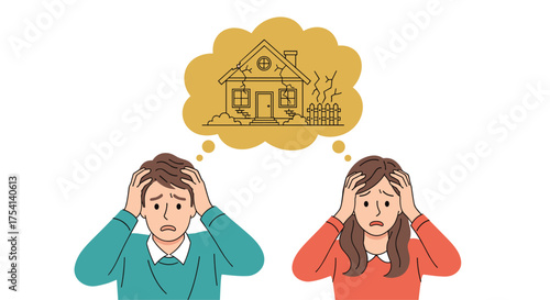 Couple thinking about their home with concern and worry.