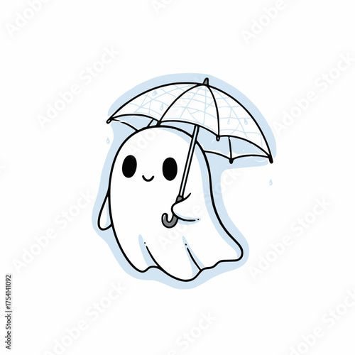 Whimsical digital art featuring a friendly phantom holding an open umbrella, a charming and playful character illustration for various creative projects and cheerful designs