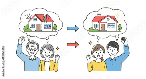 Older couple dreams of a new home as younger couple imagines renovated house.