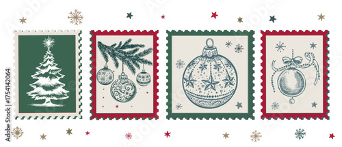 Hand-Drawn Winter Holiday Postage Stamps Collection
