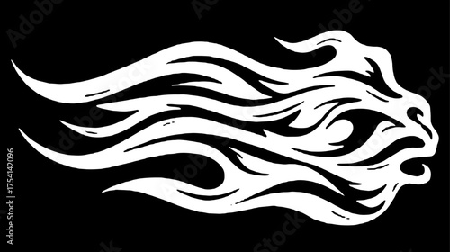 Lion engraving in vintage style. White line drawing silhouette on black background, suitable for vector illustration set.
