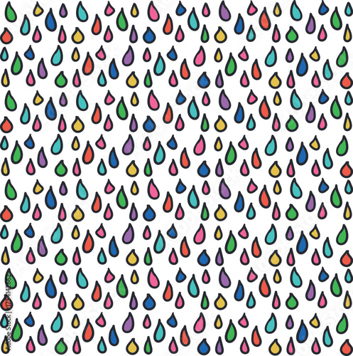 Colourful drops in the form of cartoon rain or a falling wall of water.