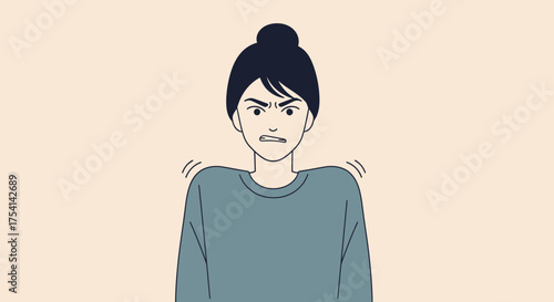Annoyed Woman With Shrugging Shoulders Feeling Anxious Stressed