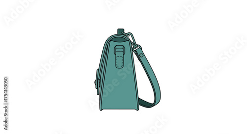 Detailed teal satchel illustration showcasing a classic design and contemporary pastel color palette on a clean white canvas providing ample copy