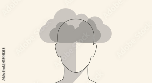 Concept Of Mental Health Issues Shown With Head In Clouds