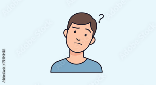 Confused Young Man With Question Mark Over Head Cartoon Style
