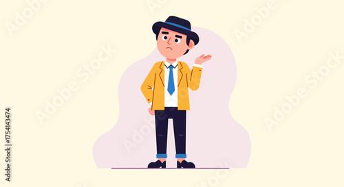 Confused Young Man Shrugging Wearing Formal Outfit Illustration