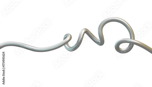 Trendy abstract chrome shape bg. Metal chrome pipe, curved y2k glossy design element