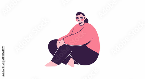 Illustration Of A Sad Woman Sitting With Her Knees Up