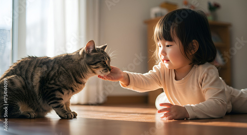 AI-generative Cat and baby