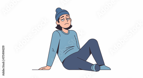 Isolated Bored Young Adult Sitting On The Floor Looking Exhausted