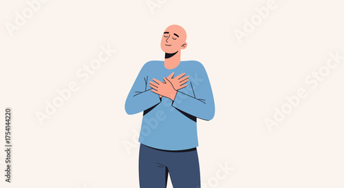 Man Embracing Self Love And Appreciation With Hands On Chest