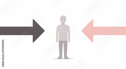 Man Standing Between Two Opposing Arrows Business Direction Concept