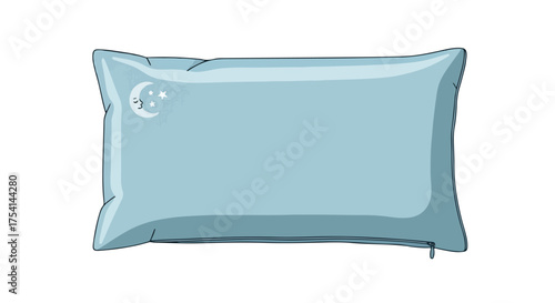 Whimsical light blue pillow with celestial sleepy crescent moon design for dreamy nights and comfortable slumber