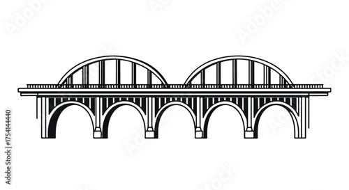 Detailed architectural bridge sketch showcasing symmetrical arched design and line work representing infrastructure