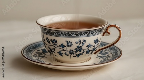  a vintage porcelain tea cup filled with herbal tea