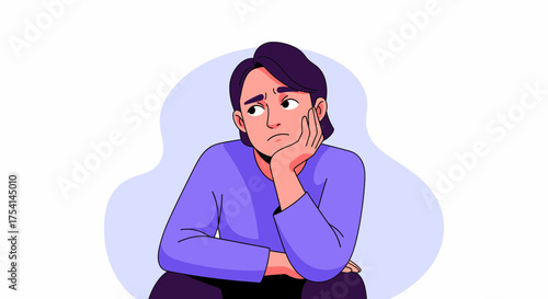 Thoughtful Woman Depicting Contemplation And Deep Reflection In Linear Art Style